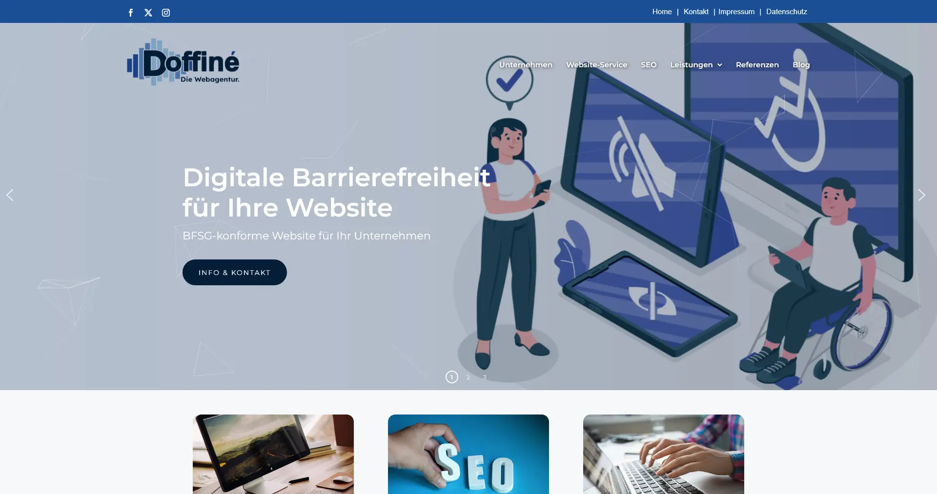 Illustration einer Person, die mit digitalen Geräten und Barrierefreiheitssymbolen interagiert.